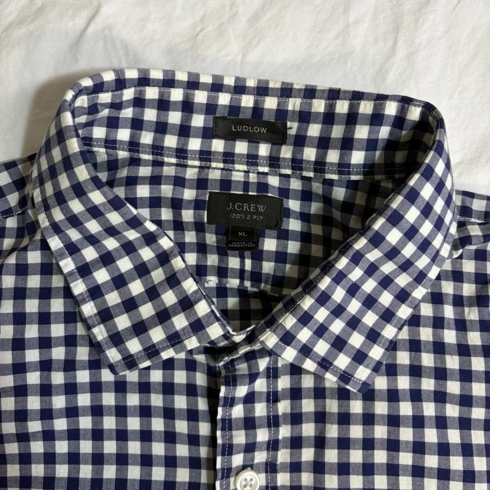 J Crew Ludlow Blue White Gingham Check Button Down‎ Shirt Mens XL  Dress Casual